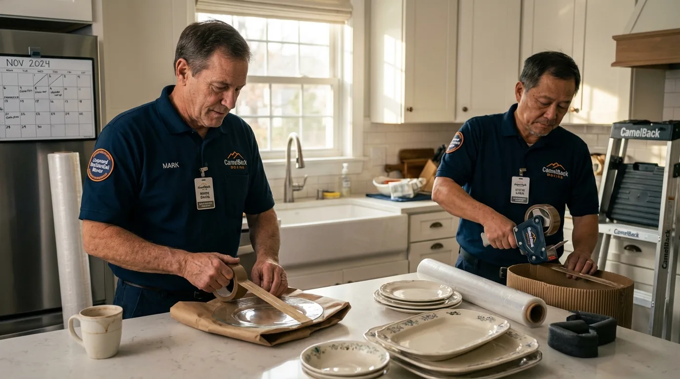 Professional crew packing kitchen dishware in South Rockwood, MI